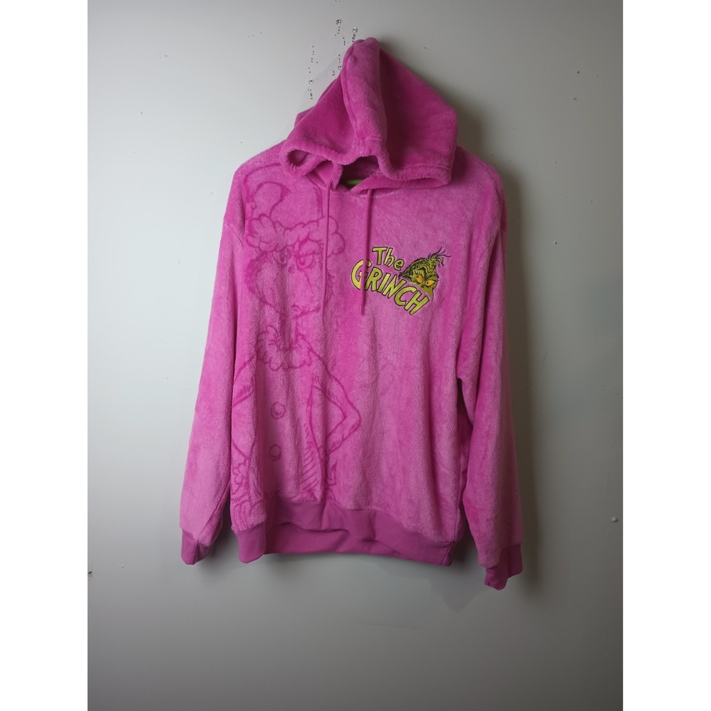 Dr. Seuss The Grinch Pink Plush Fleece Hoodie Women 1X Embroidered Logo Soft